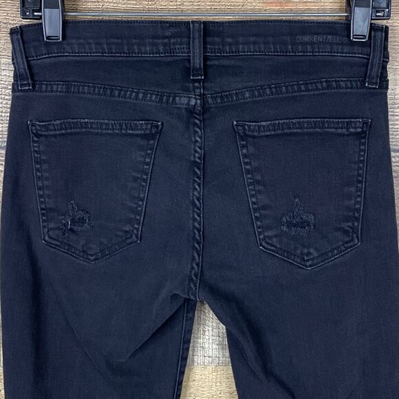 Current/Elliott The Stiletto Destroyed Skinny Jeans Jet Black Destroy Size 27 - Picture 6 of 10